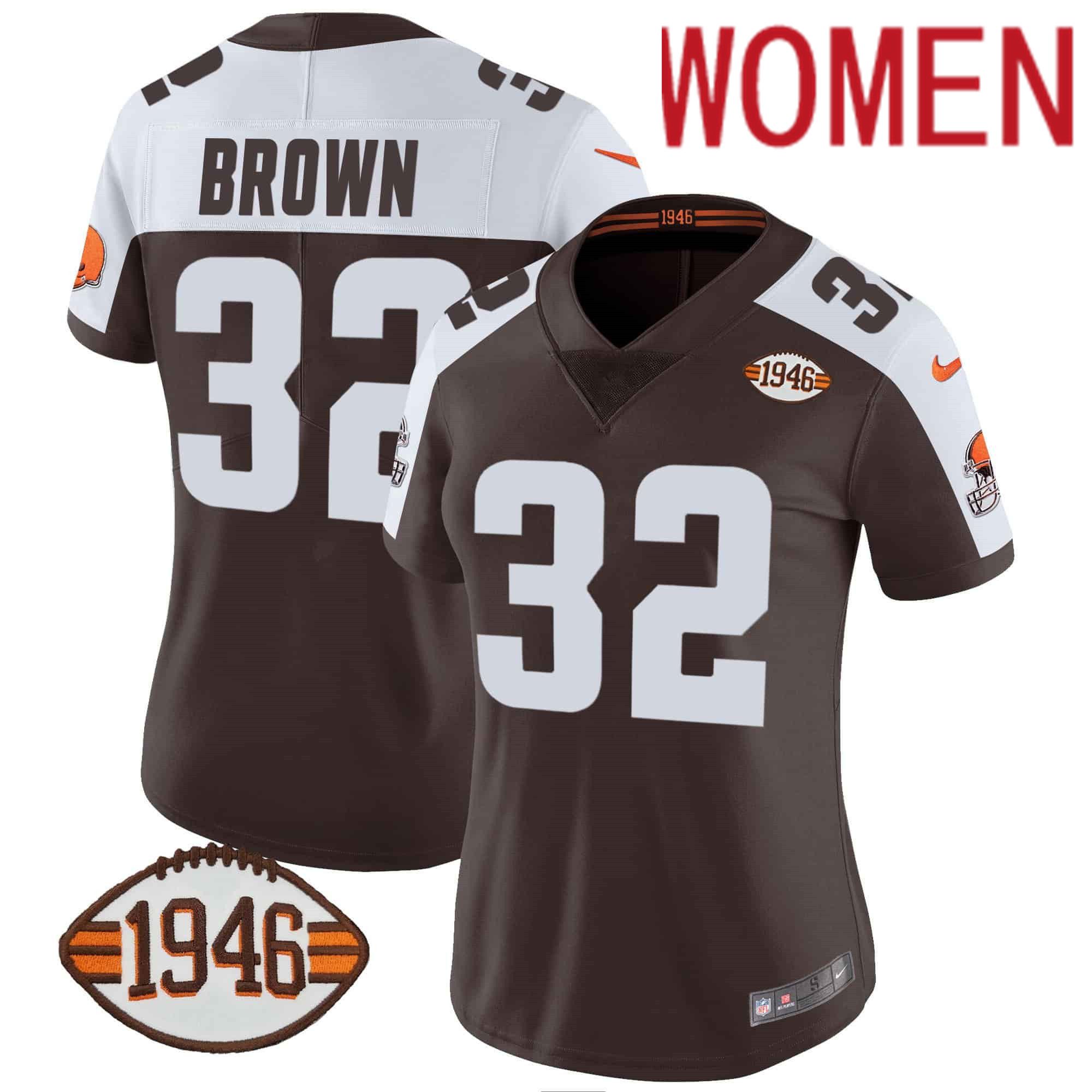 Women Cleveland Browns 32 Brown Brown 1946 75th Anniversary Patch 2024 Nike NFL Jersey